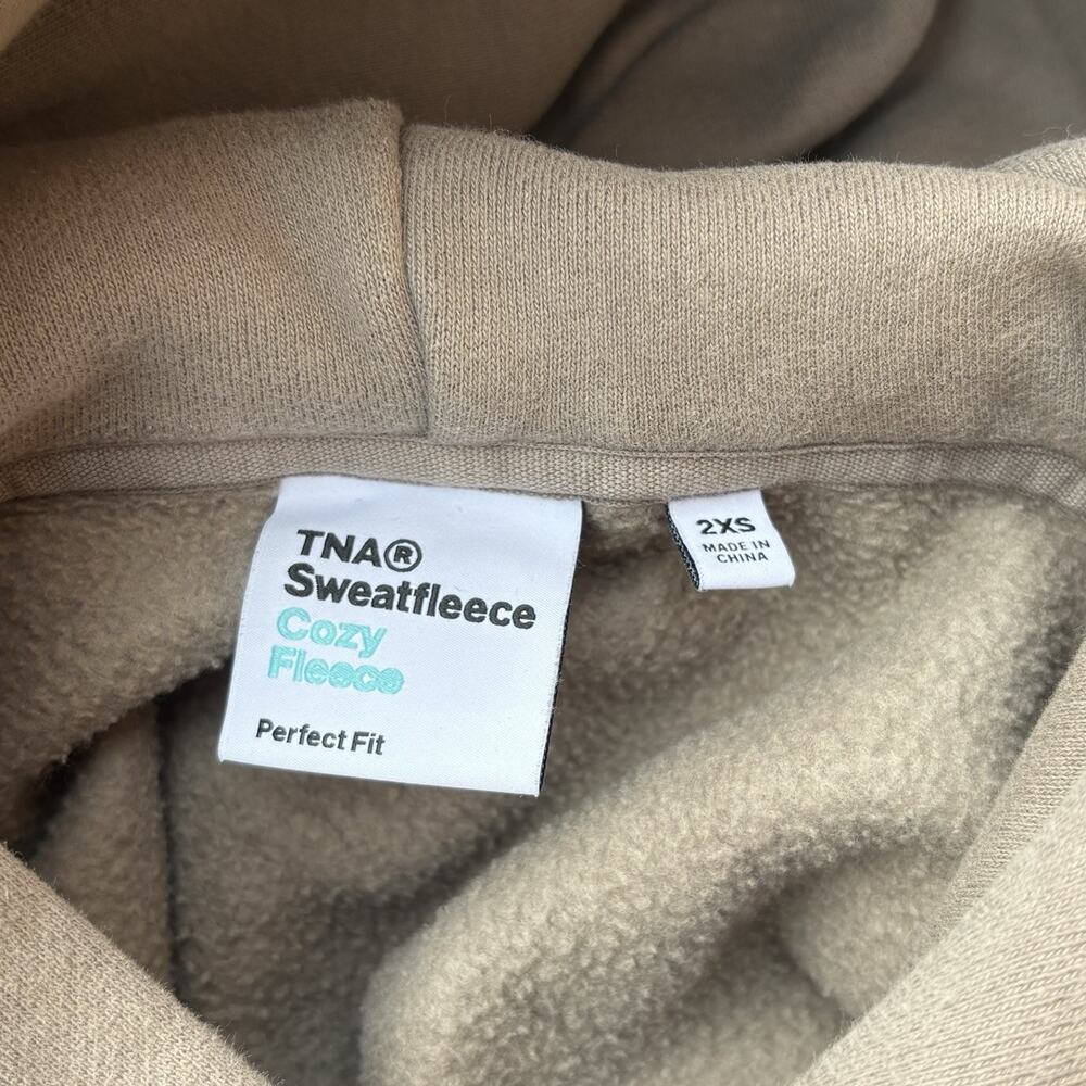 TNA Sweatfleece Aritzia Cozy Fleece Pullover Hoodie Tan Womens 2XS - Picture 5 of 7